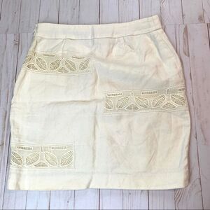 Anthropologie Moulinette Soeurs Bonsai Breeze Linen Leaf Ivory Skirt Size 2